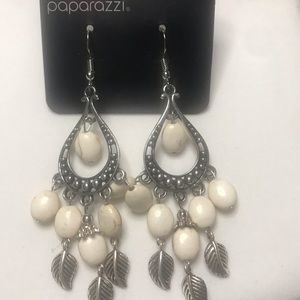 Set of small white stone Earrings silver leaves